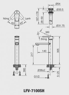 Vòi chậu đặt bàn thân cao nóng lạnh