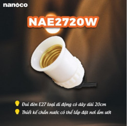 Đui đèn E27, loại di động có dây dài 20cm